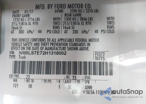 2017 Ford Transit Connect Xl from USA, damaged, VIN NM0LS7E72H1318002